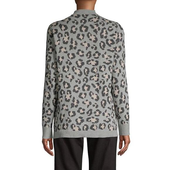 New Calvin Klein Large Open Front Cardigan Sweater Leopard Animal Print Gray L - Picture 3 of 7
